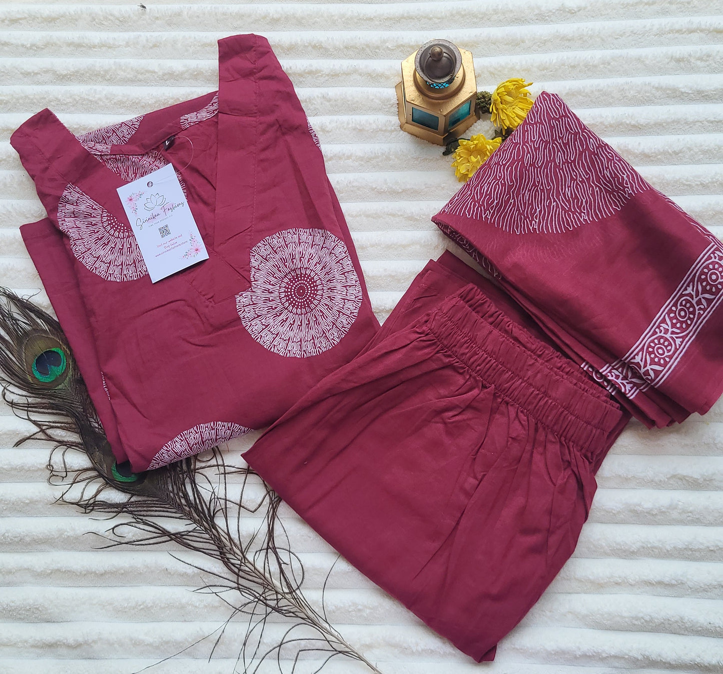 Elegant Maroon Cotton Printed Salwar Suit with Dupatta