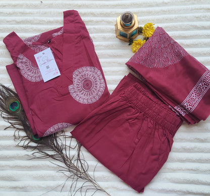 Elegant Maroon Cotton Printed Salwar Suit with Dupatta