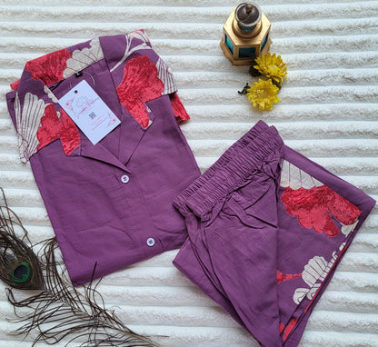 Purple & Red Floral Printed Co-ord Set