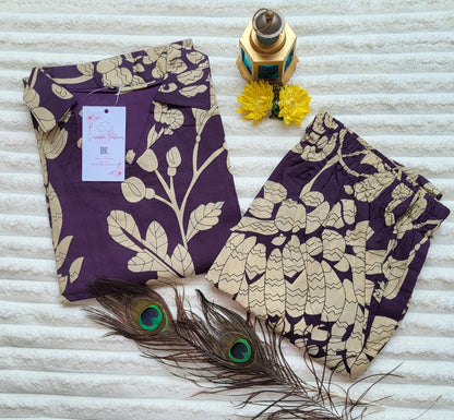 Purple Floral Printed Shirt-Style Kurta with Matching Pants