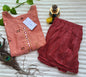 Peach Mirror-Work Embroidered Kurta with Maroon Striped Palazzo Pants