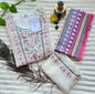 White Cotton Anarkali Suit Set with Multicolor Embroidery & Pink Dupatta