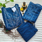 Navy Blue Embroidered Anarkali Cotton Suit Set with Dupatta