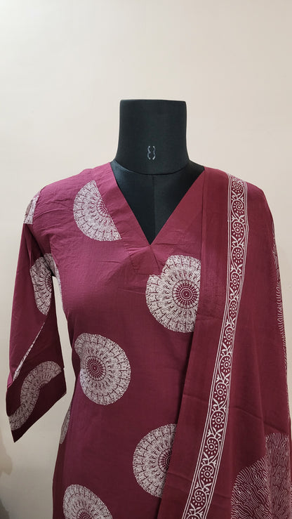 Elegant Maroon Cotton Printed Salwar Suit with Dupatta