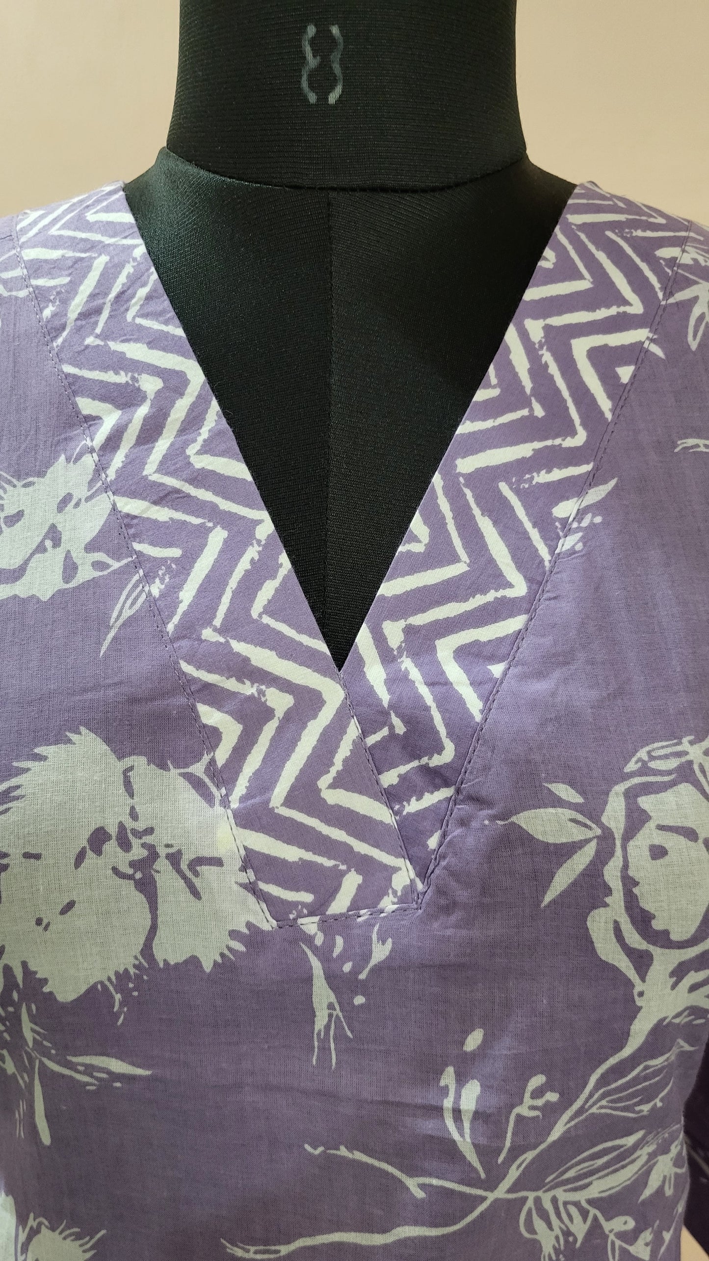 Lavender Floral Printed Kurta with Chevron Print Pants