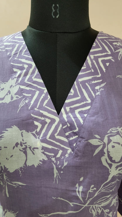 Lavender Floral Printed Kurta with Chevron Print Pants