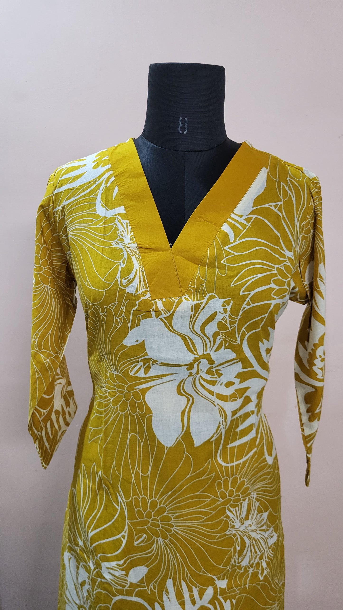 Mustard Yellow Floral Print Kurta with Solid Pants