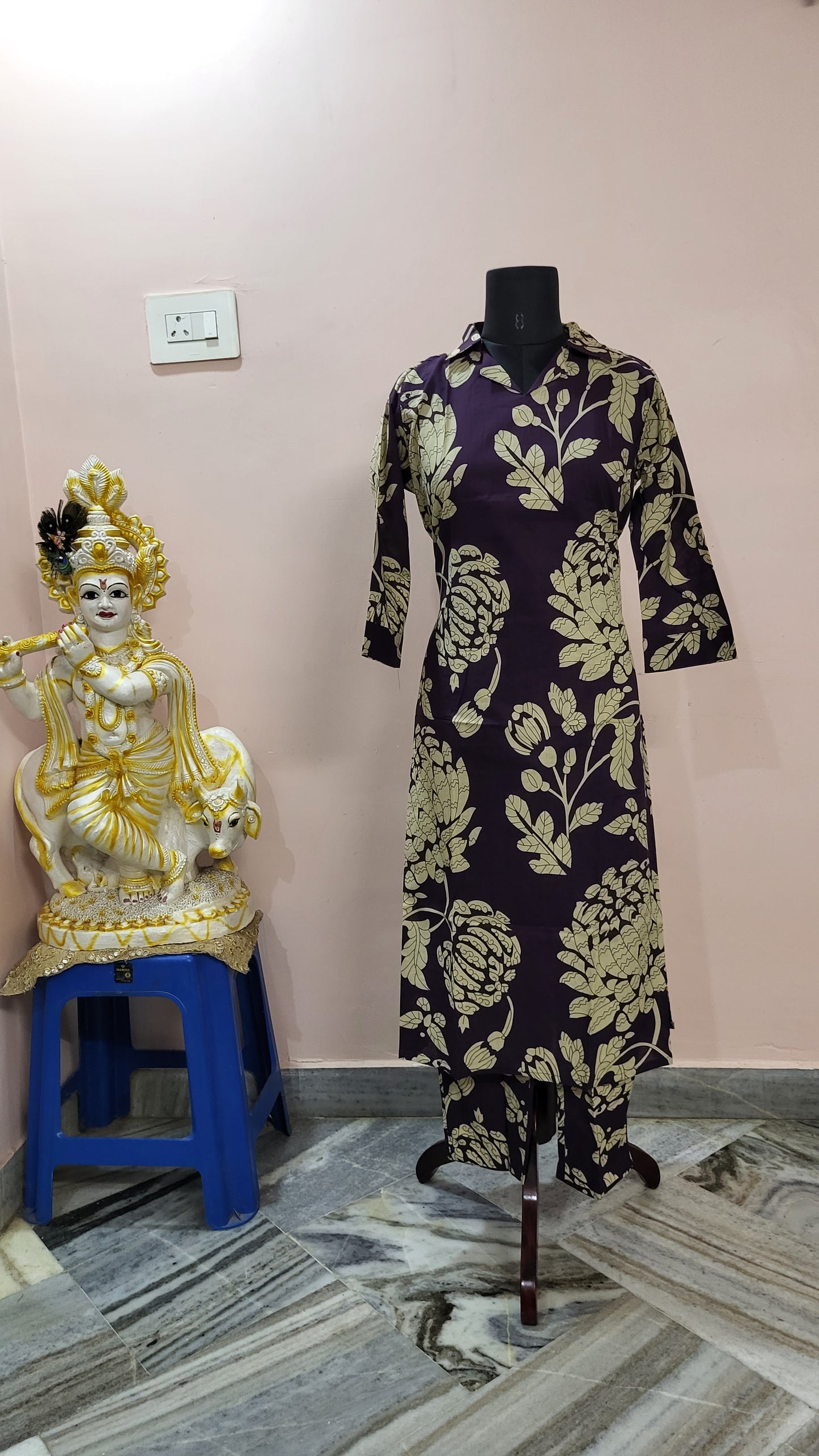 Purple Floral Printed Shirt-Style Kurta with Matching Pants