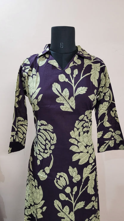 Purple Floral Printed Shirt-Style Kurta with Matching Pants