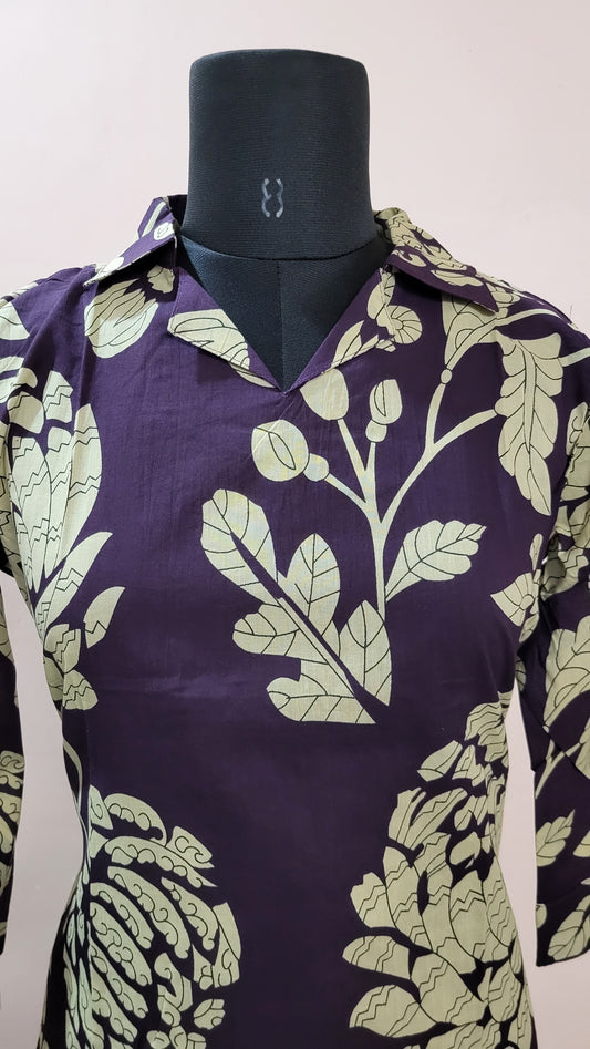 Purple Floral Printed Shirt-Style Kurta with Matching Pants
