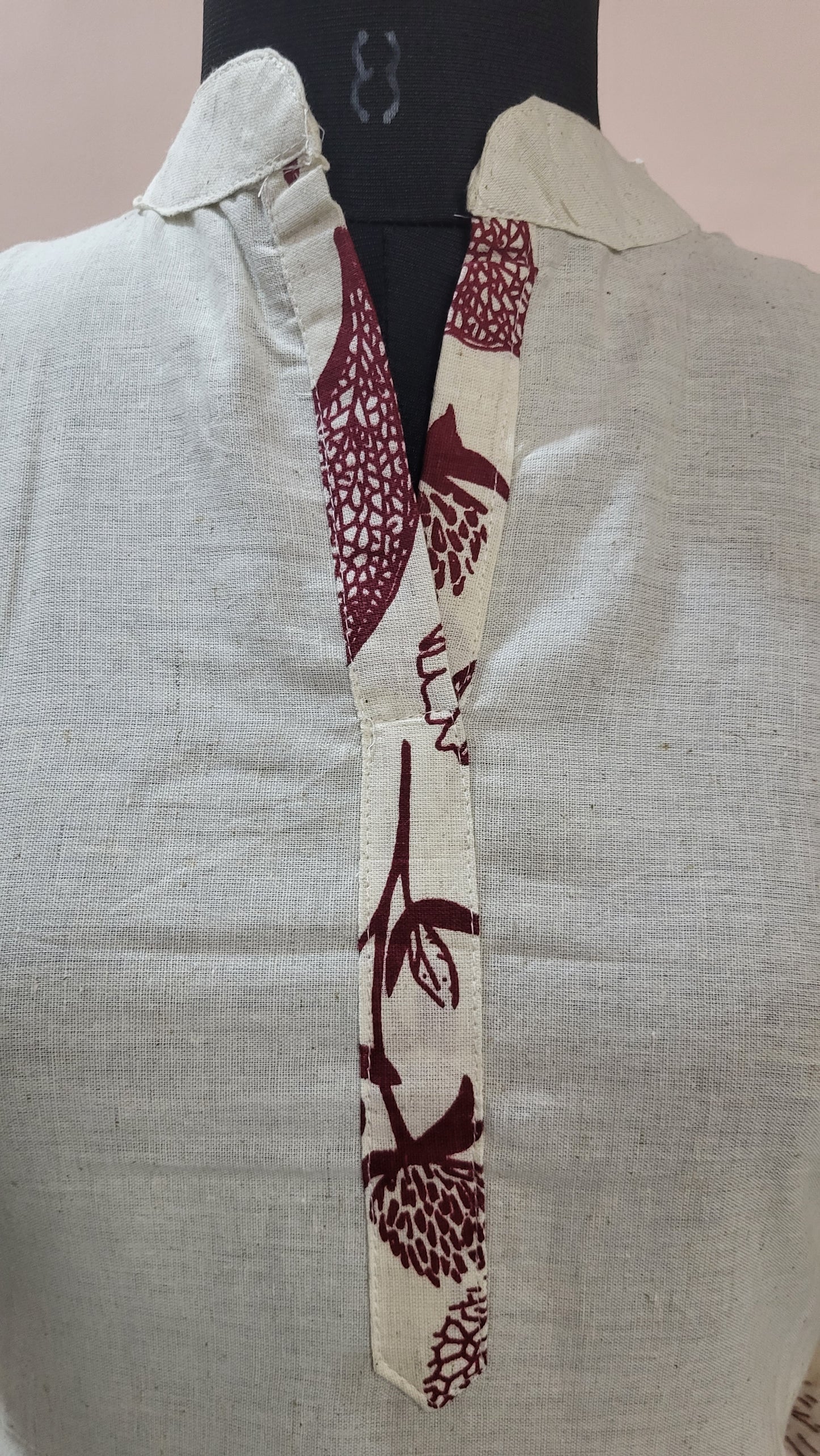 Ivory & Maroon Floral Printed Cotton Kurta Set