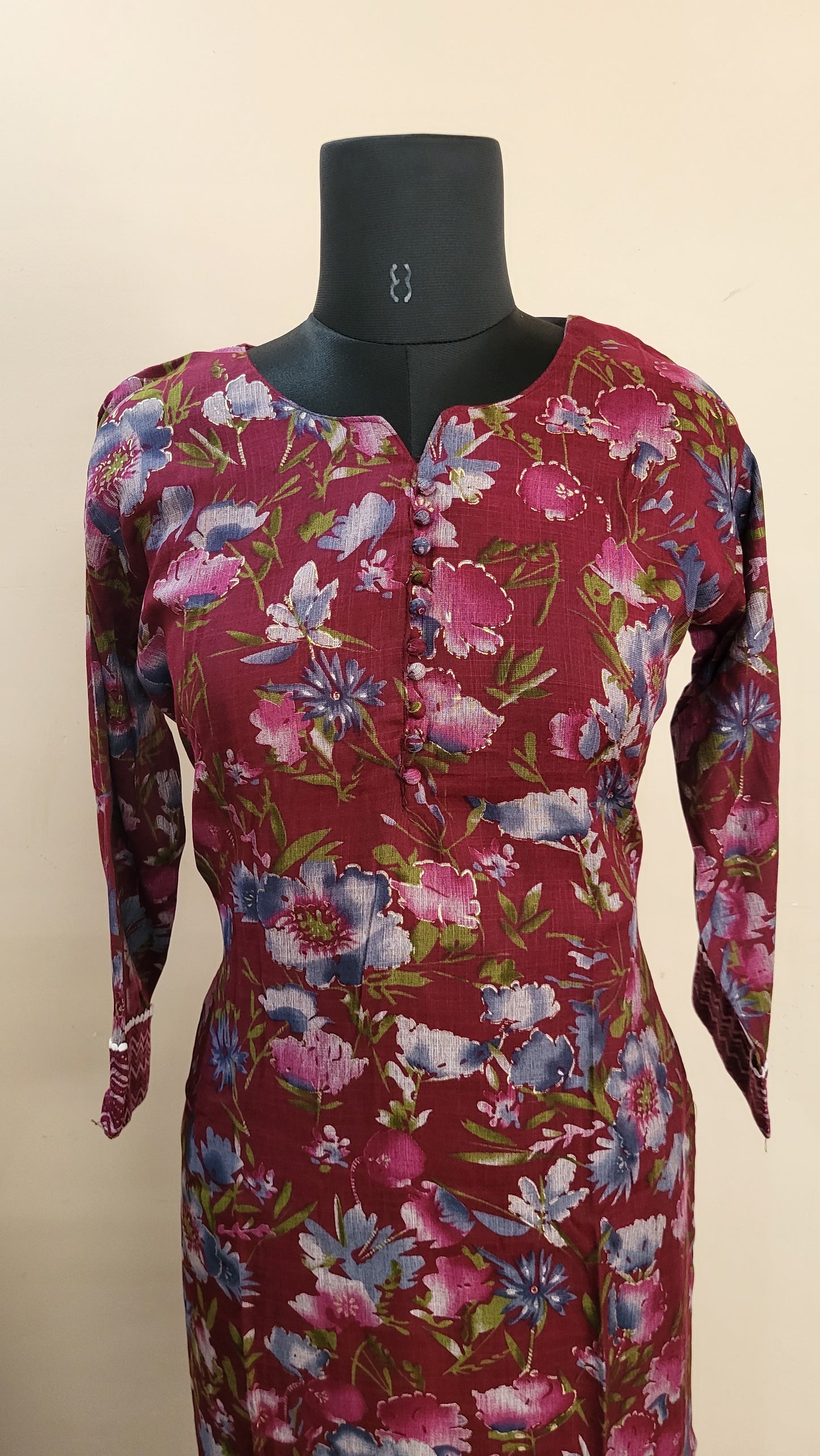 Maroon Floral Printed Kurta with Chevron Pants