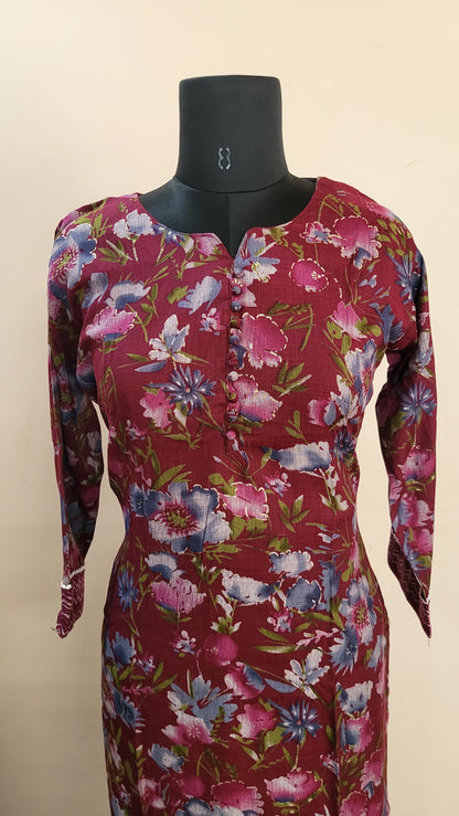 Maroon Floral Printed Kurta with Chevron Pants