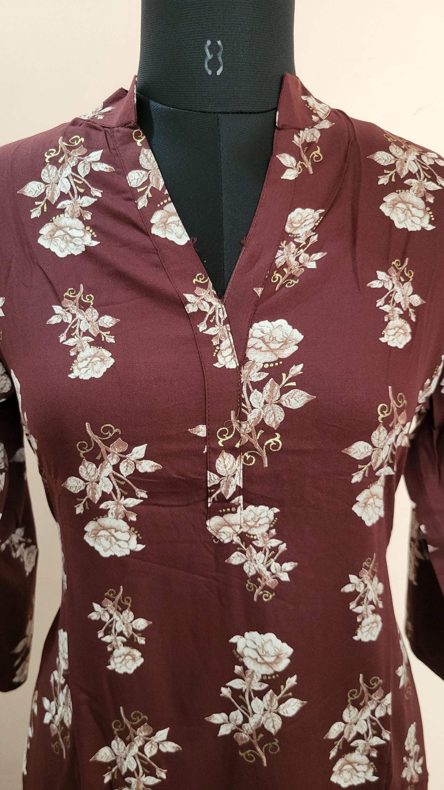 Maroon Floral Printed Straight Kurta with Striped bottom with pockets
