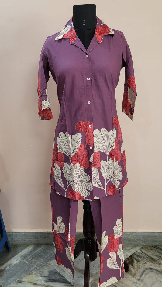 Purple & Red Floral Printed Co-ord Set