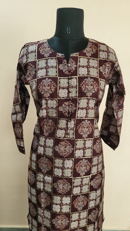 Maroon Block Print Kurta with Printed Pants