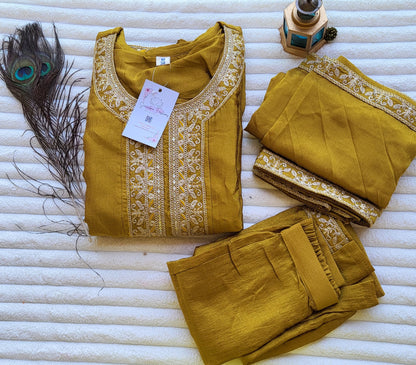 Mustard Yellow Embroidered Kurta Set with Dupatta