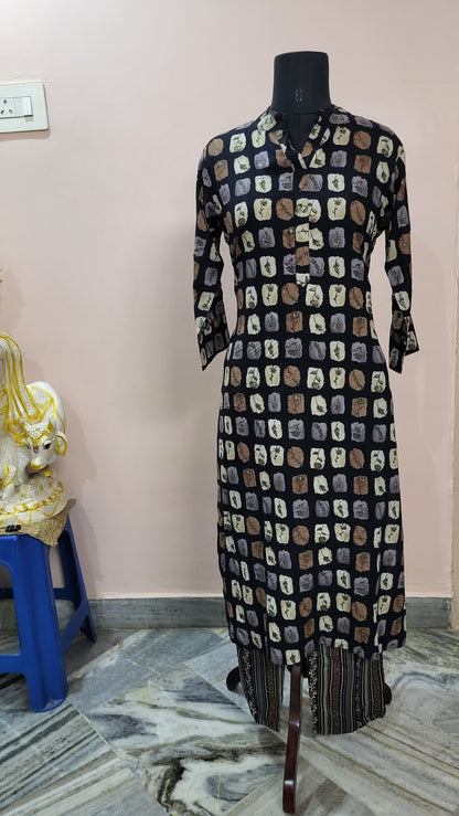 Black Multi-Tone Block Print Kurta with Striped Printed Pants