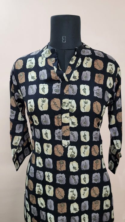 Black Multi-Tone Block Print Kurta with Striped Printed Pants