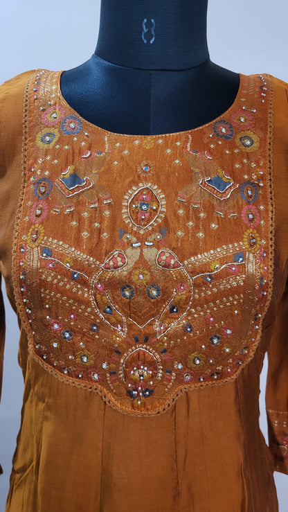 Rust Orange Embroidered Kurta Set with Dupatta
