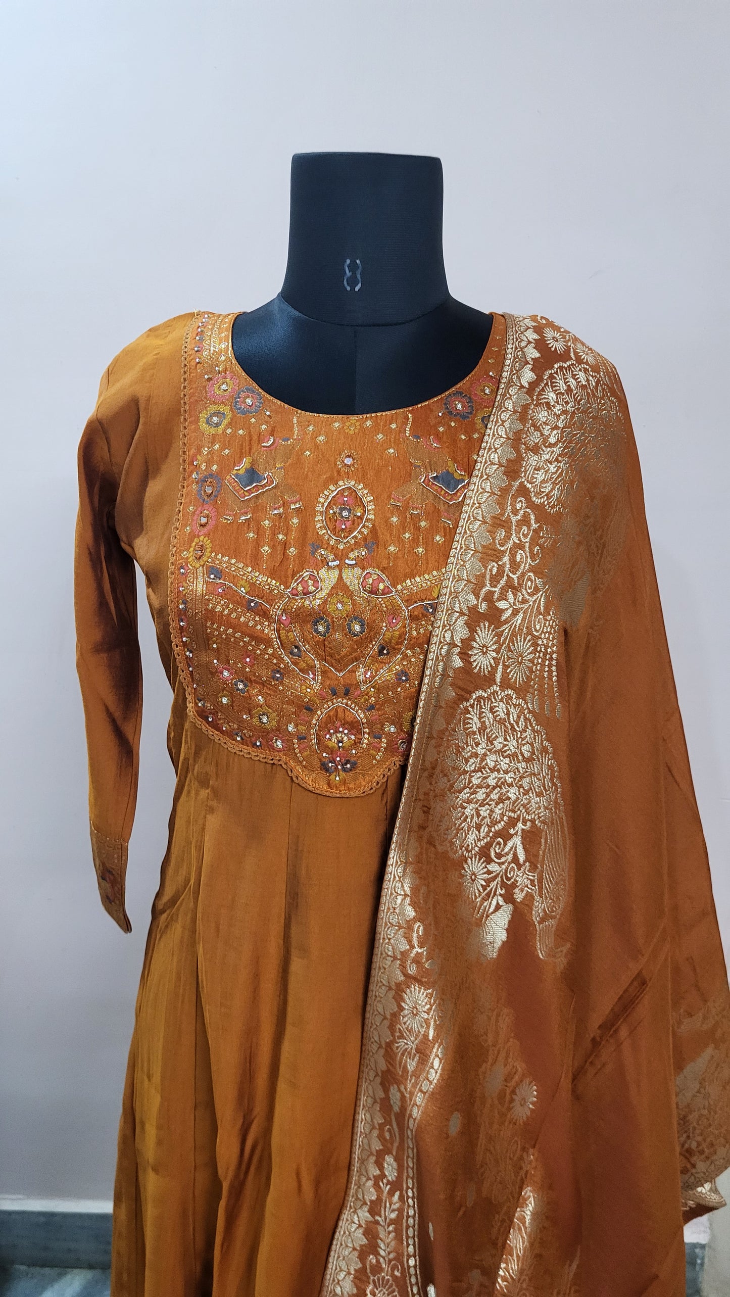 Rust Orange Embroidered Kurta Set with Dupatta