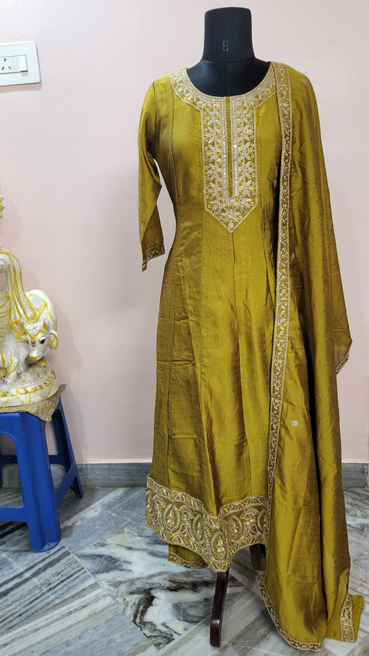Mustard Yellow Embroidered Kurta Set with Dupatta