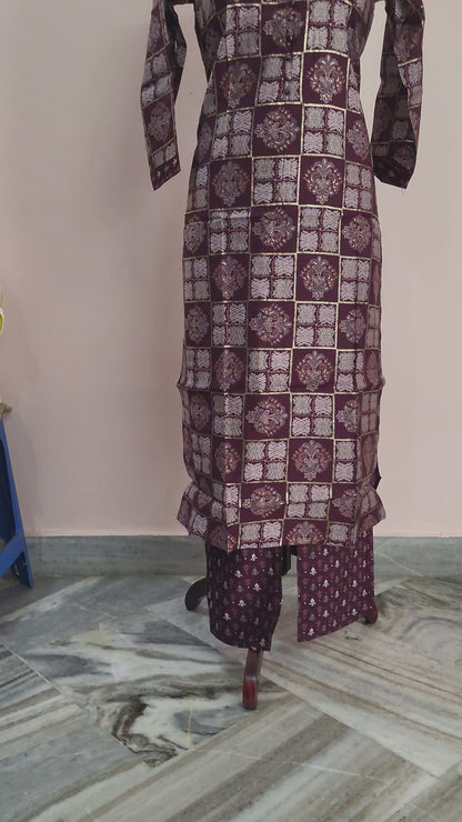 Maroon Block Print Kurta with Printed Pants